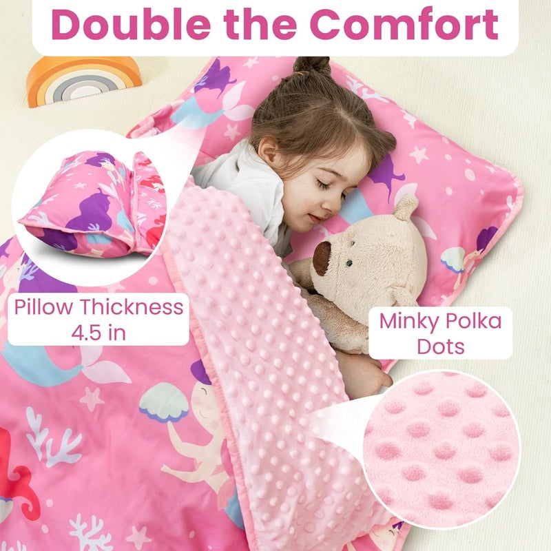 Beavtaens Toddler Nap Mat with Pillow and Minky Blanket, Large 55"x35" Sleeping Bag, Washable, Lightweight, Easy to Roll, Perfect for Preschool, Daycare, Kindergarten, Travel, Boys and Girls(Mermaid) - Image 4